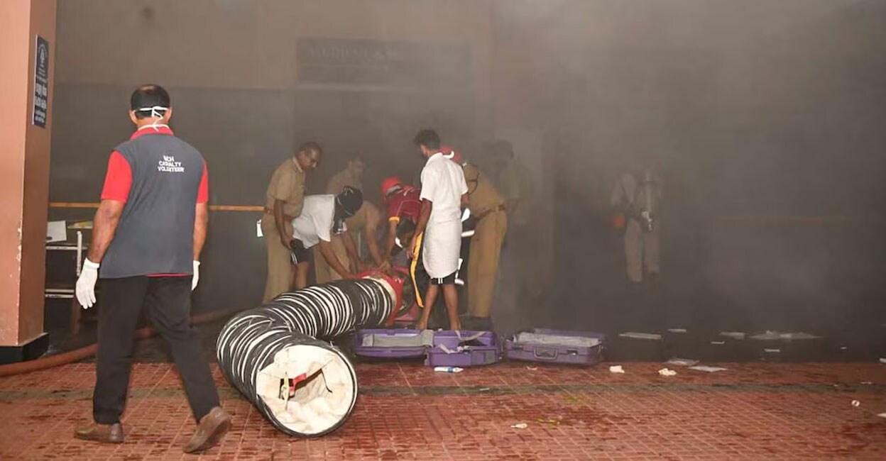 Fire and Rescue personnel at the Kozhikode Medical College Hospital. Photo: Manorama