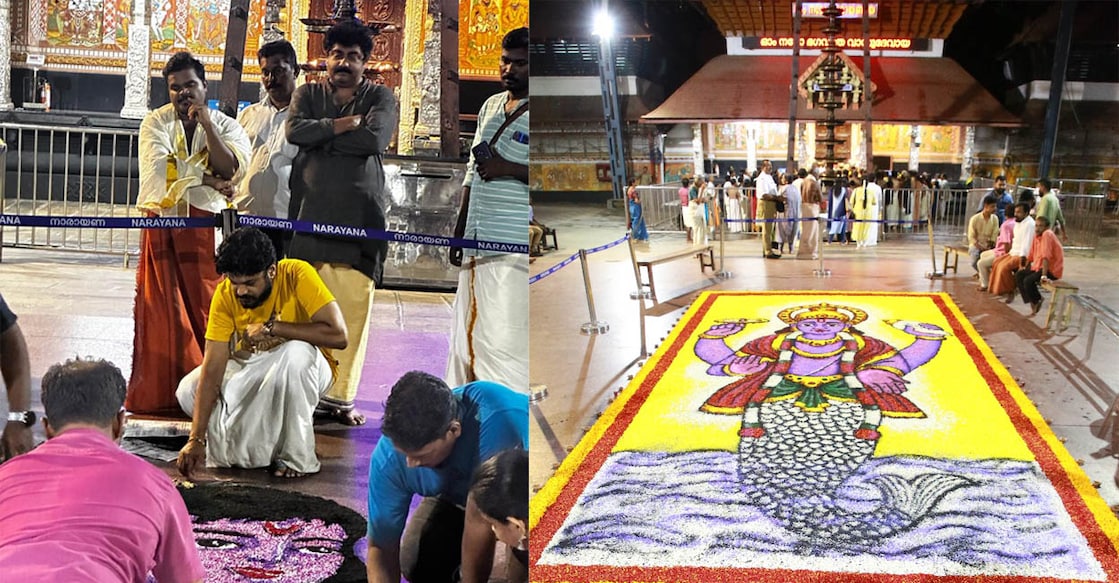 The pookkalams must be made before the temple opens at 2:30 am. Photo: Special Arrangement