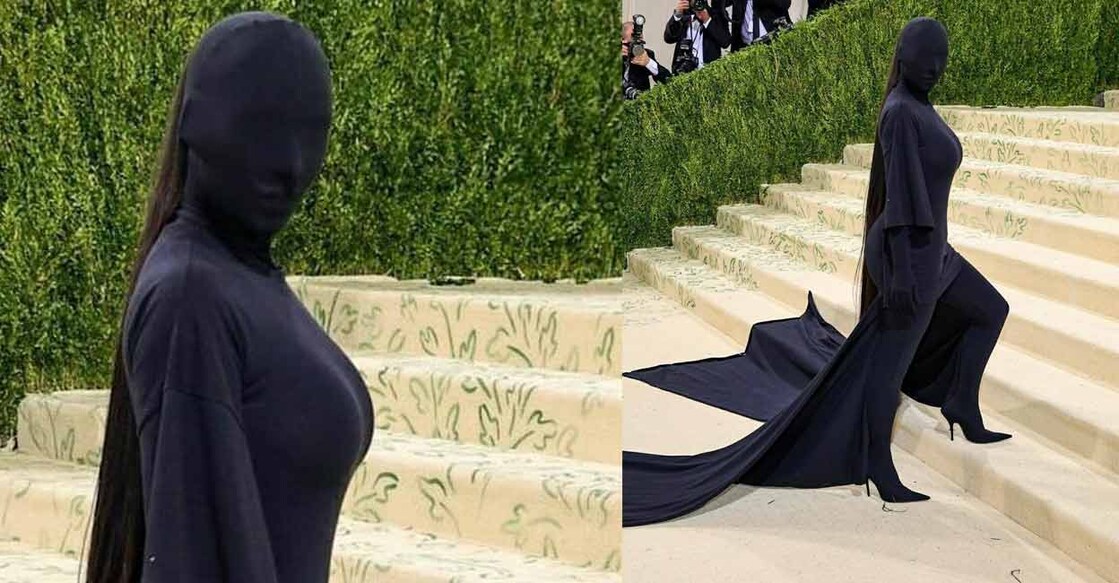Kim Kardashian's black faceless full-body suit has a Kanye West connect. Image courtesy: IANS