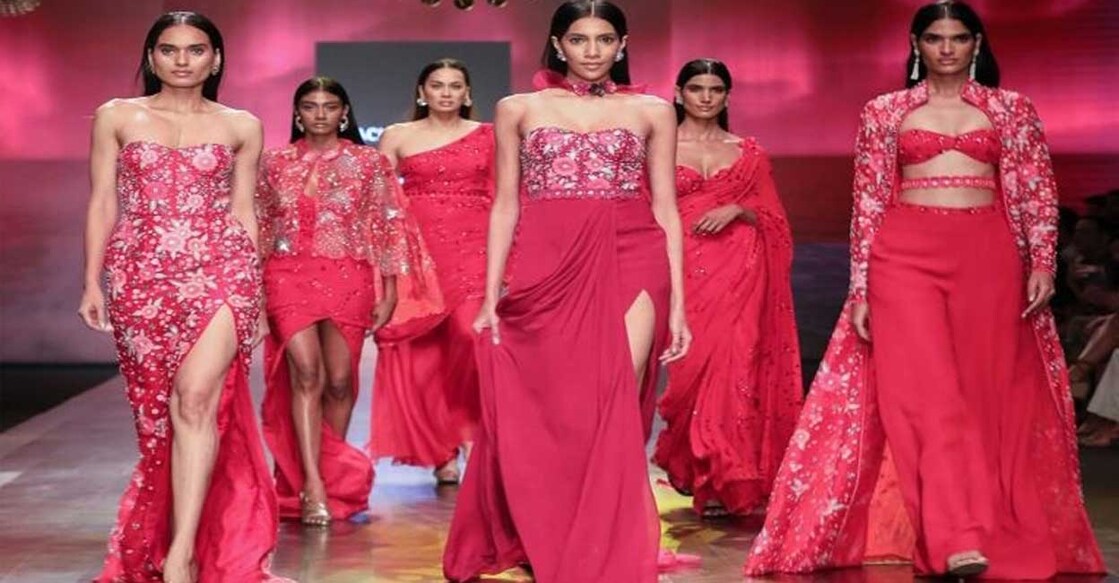 For women, the designers offered ensembles like shararas, draped skirts with jackets, shift kurtas, capes over jumpsuits and lehengas with jackets. Representational image: Photo: IANS