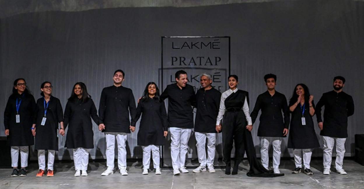 The silhouettes comprised exaggerated shoulders with cropped boleros, cocoon jackets, structured jumpsuits and saree drape dresses. Photo: IANS