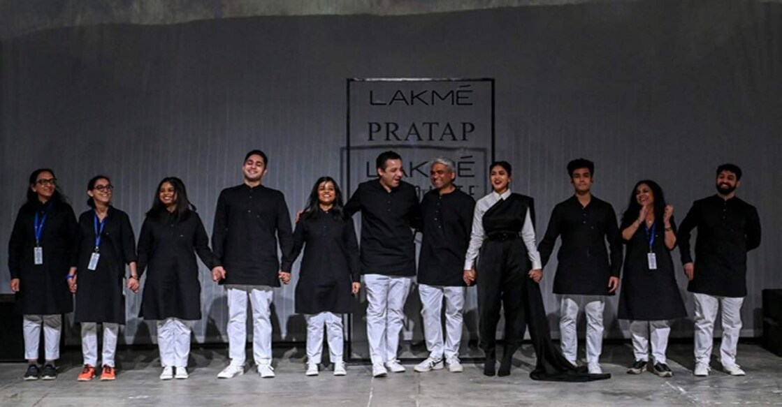 The silhouettes comprised exaggerated shoulders with cropped boleros, cocoon jackets, structured jumpsuits and saree drape dresses. Photo: IANS