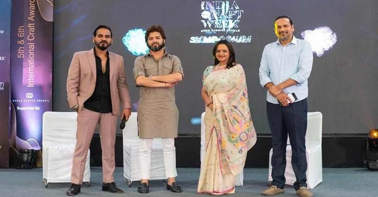 Sanjay Nigam (far left), fashion entrepreneur, Aditi Shrivastava (2R), president of Pearl Academy, and Manish Tripathi (2L), the man behind the largest mask project in the history of the world, were among the symposium's speakers.