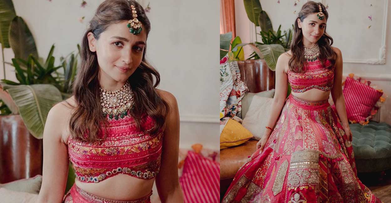 Actress Alia Bhatt looks ethereal in Mohey's rani pink lehenga with a red  net dupatta. Get decked up in … | Red bridal dress, Bridal lehenga red,  Indian bridal wear