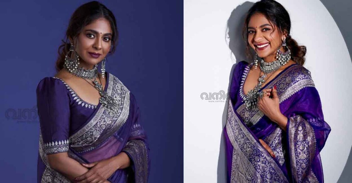 Poornima Indrajith shared the pictures of the photoshoot for the cover of Vanitha magazine.