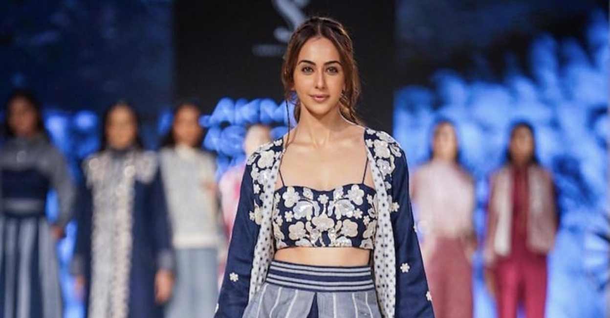 Actress Rakul Preet Singh turned showstopper for designer Shruti Sancheti dressed in a cool Khadico-ord set. Photo: IANS