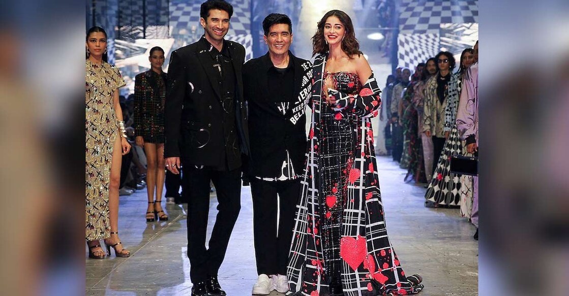 Manish Malhotra (C) with Aditya Roy Kapur (L) and Ananya Pandey. Photo: Facebook / FDCI