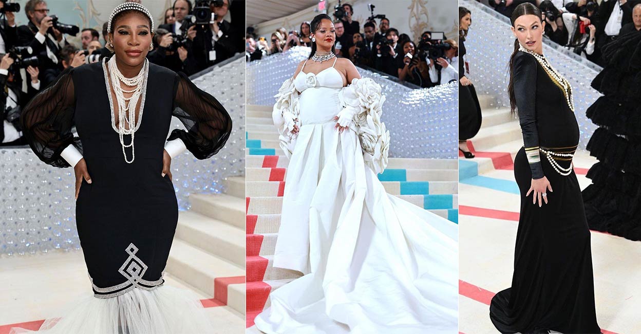serena-met-gala-main Serena Williams, Rihanna and Karlie Kloss at the 2023 Met Gala. Photo: Instagram/ @metgalaofficial and @karliekloss