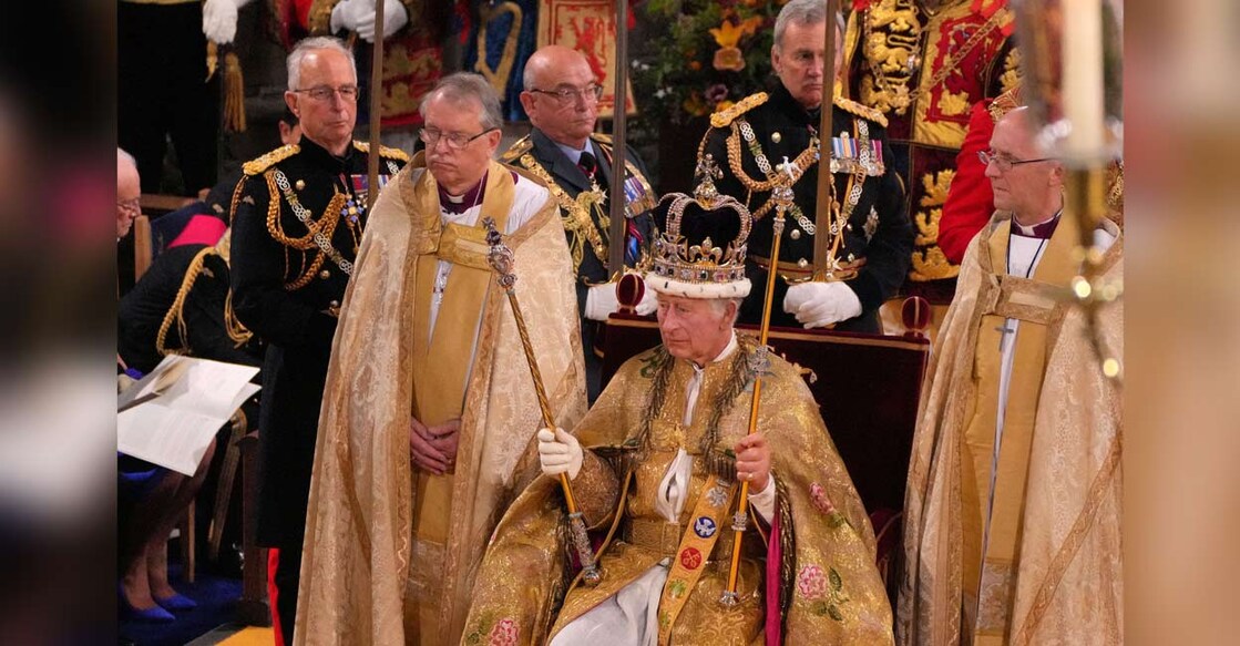 Royals wear traditional robes during King Charles' coronation, guests don bold colours