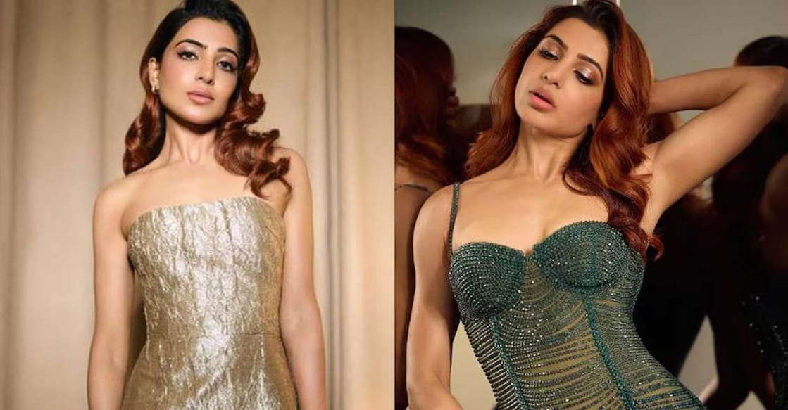 Samantha donned a strapless golden gown from luxury brand, Khara Kapas. Photo: samantharuthprabhuoffl/Instagram