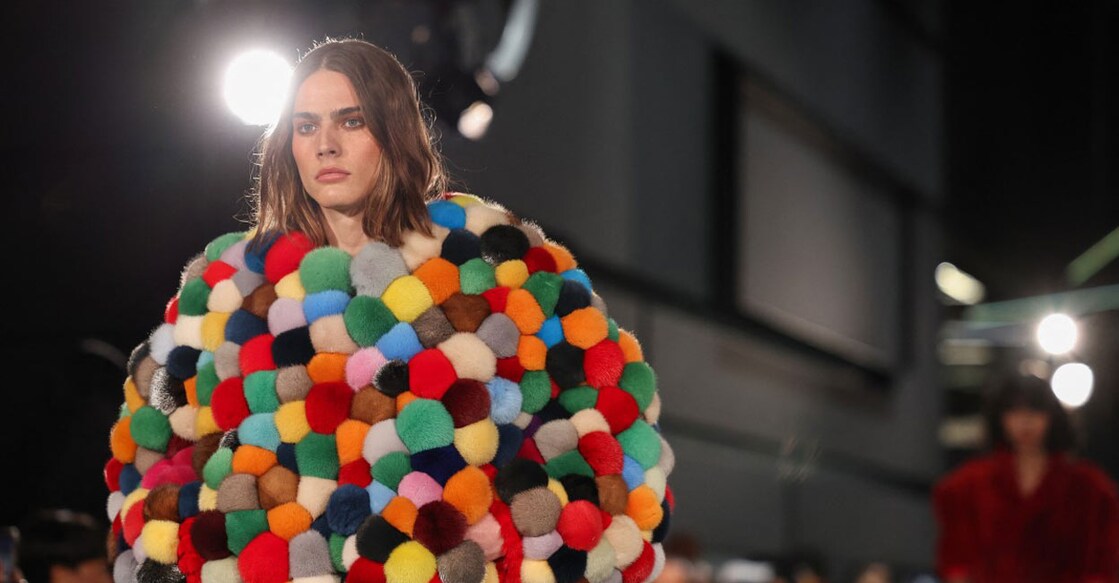 A model walks the runway during the Romeo Hunte runway show during New York Fashion Week in New York City on February 13, 2024. Photo: by Charly TRIBALLEAU / AFP