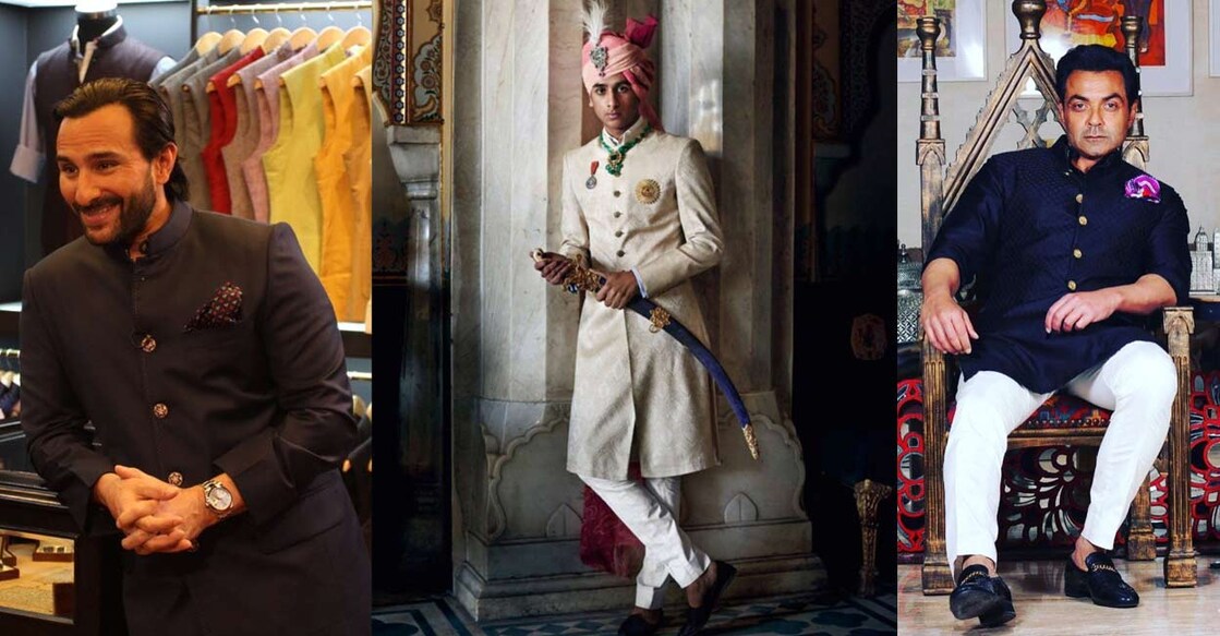 The brand Raghavendra Rathore’s journey from its inception has been a profound exploration of the rich cultural heritage. (L to R) Actor Saif Ali Khan, Maharaja of Jaipur and actor Bobby Deol. Photo: IANS