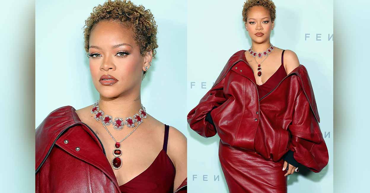 Rihanna wore neck-pieces designed by Manish Malhotra and Sabyasachi at a fashion event for her brand Fenty Hair in Los Angeles. Photo: instagram.com/sabyasachiofficial