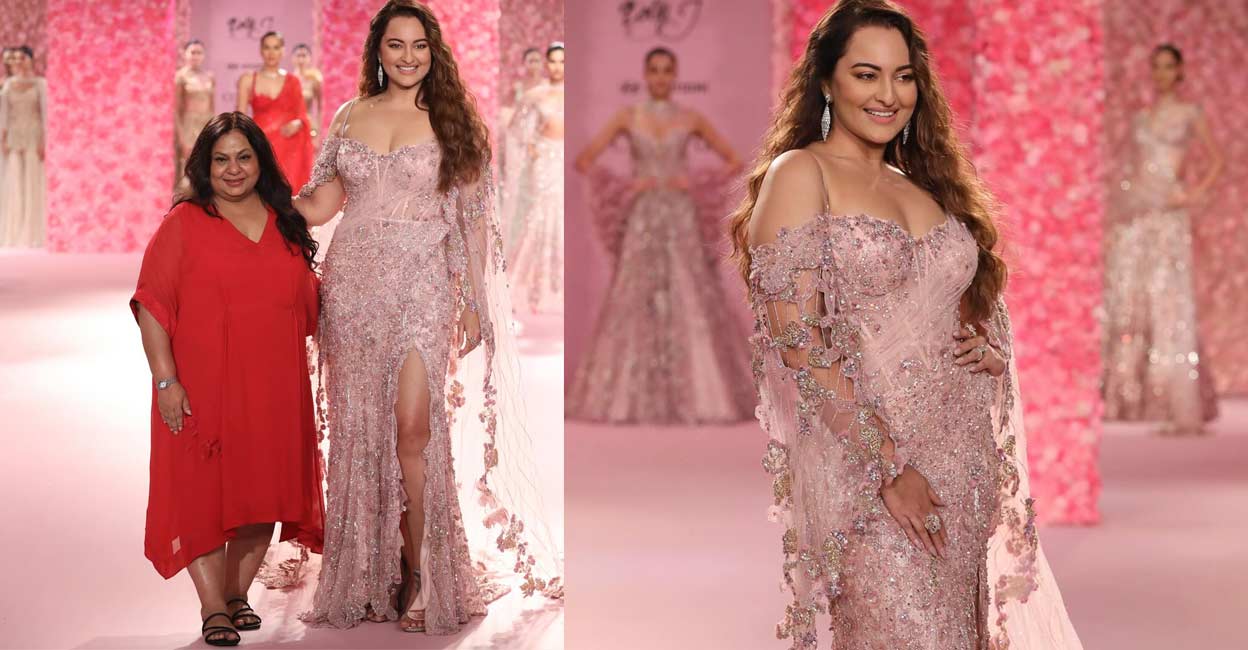 Sonakshi Sinha with ace designer Dolly J (L). Her gown had a thigh-high slit, accentuating the oomph factor.  Photo: instagram.com/fdciofficial