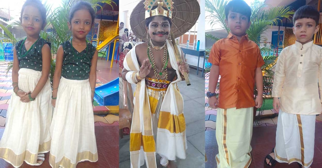 Boys in white kasavu mundu and girls in kasavu-embedded skirts and blouse or frocks are now common sights at school programmes. Photo: Special arrangement/Baker Vidyapeedh, Kottayam