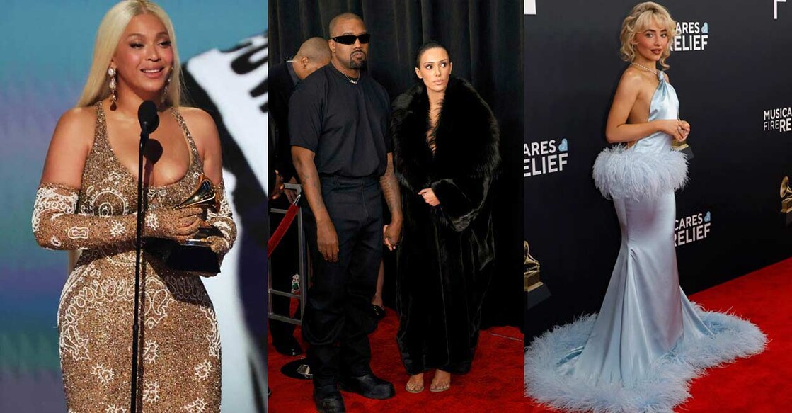 Combo image of (L to R) Beyonce, Rapper Kanye West wife Bianca Censori, Sabrina Carpenter. Photo: Getty Images via AFP