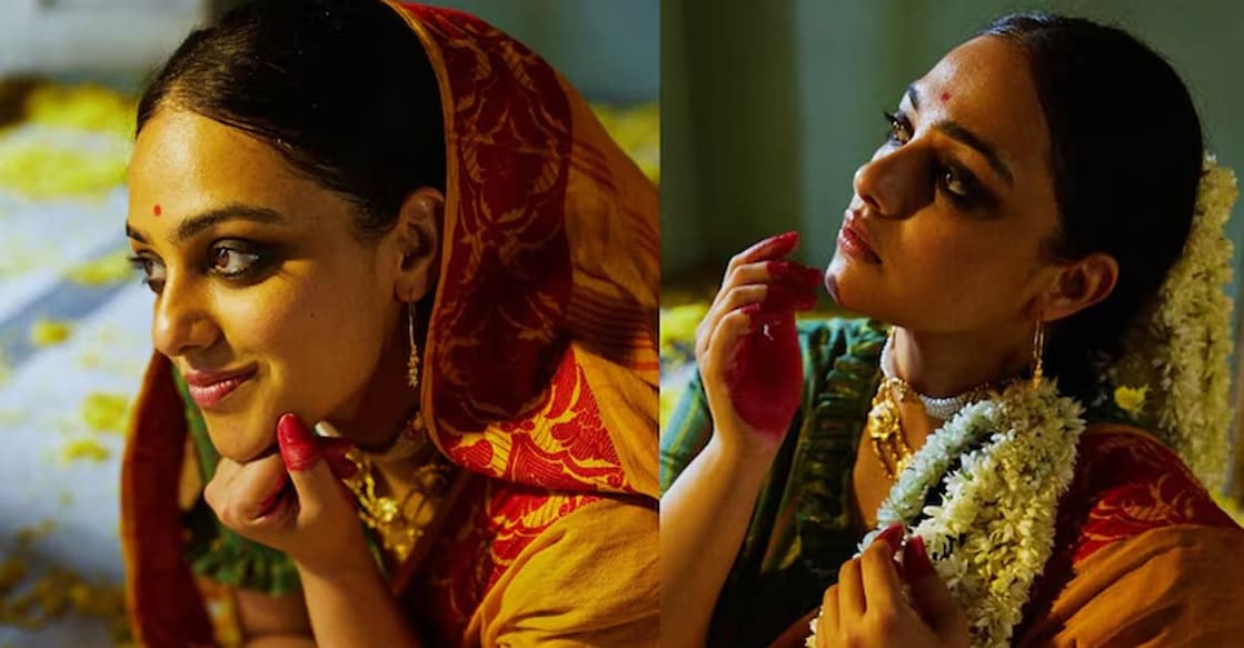 Nithya Menen draped sari in Bengali style. Image courtesy: nithyamenen/Instagram