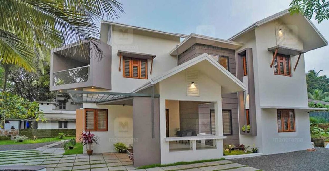 The box shaped balcony is the highlight of the elevation that draws instant attention.