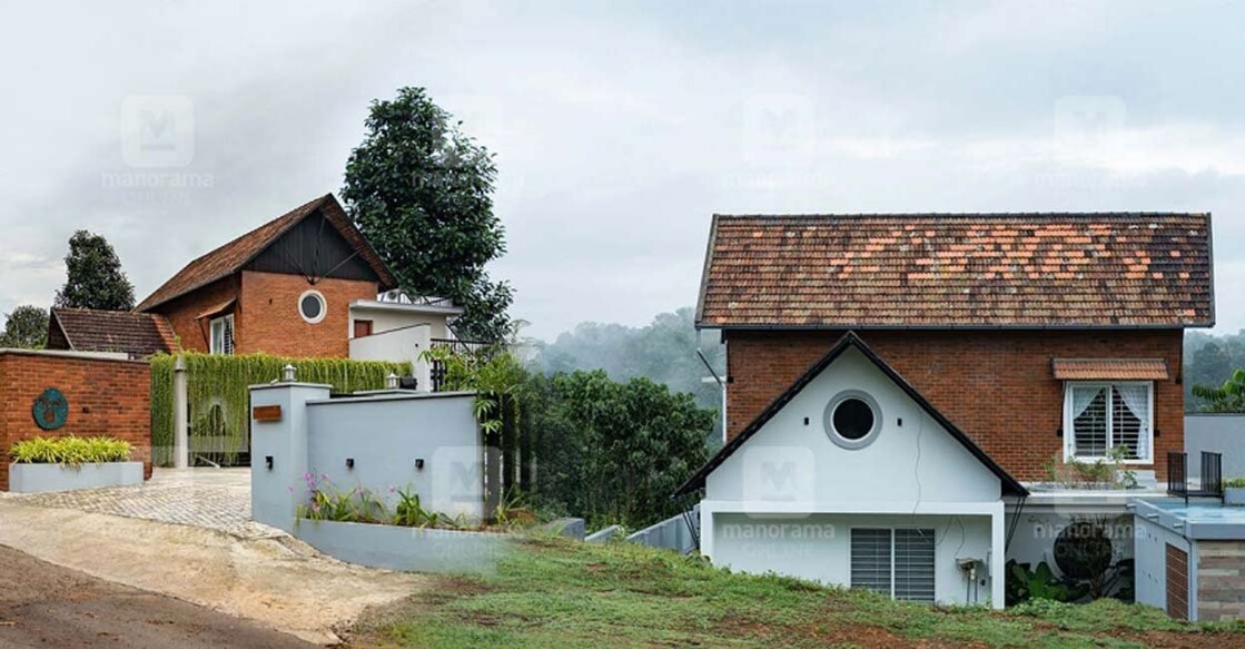 Traditional Mangalore tiles have been paved on the GI truss roof. Combo image of different views of the house in Plankamon, Pathanamthitta.