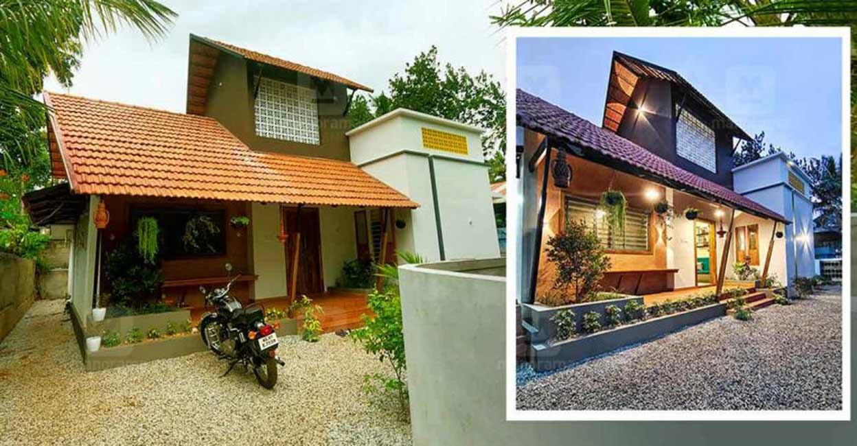 House in Kollam The roofing tiles have been paved on the GI truss roof here.