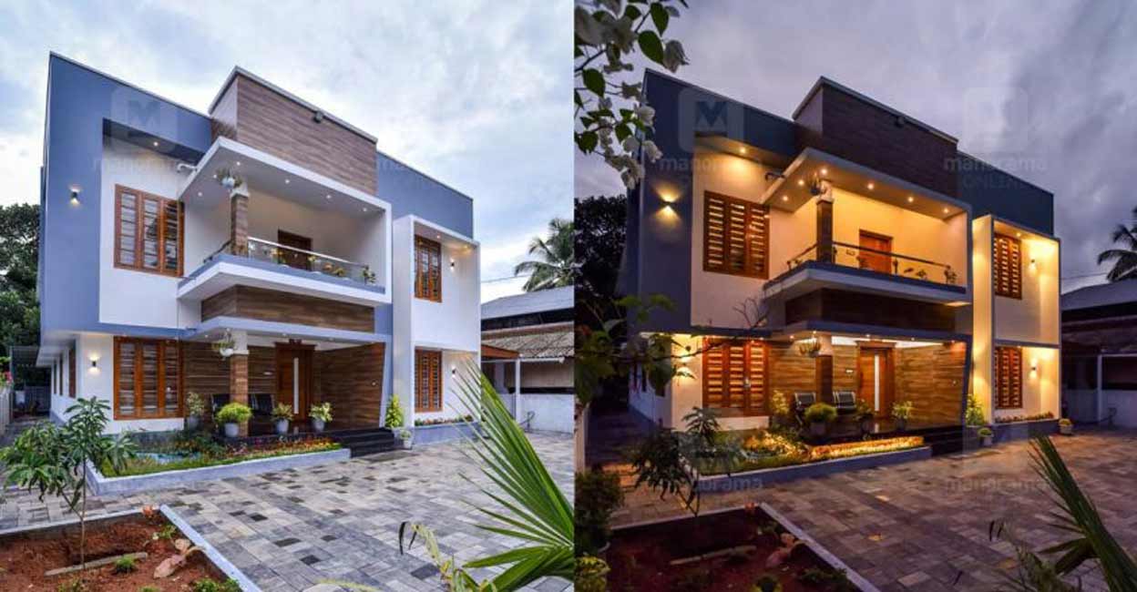 The flat box style elevation suits the narrow plot.