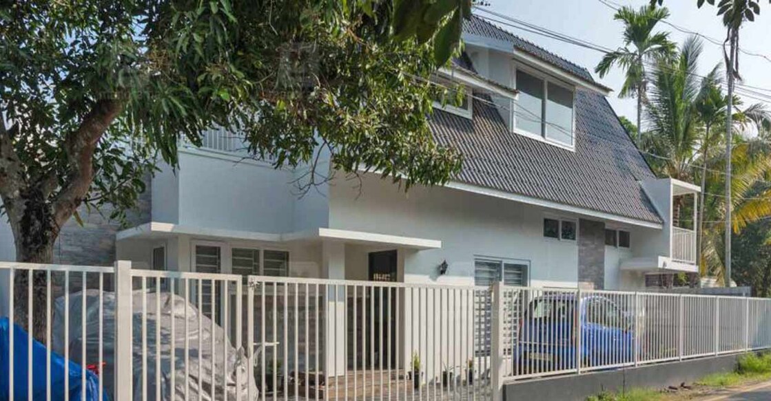 The A-shaped roof is the highlight of the elevation.