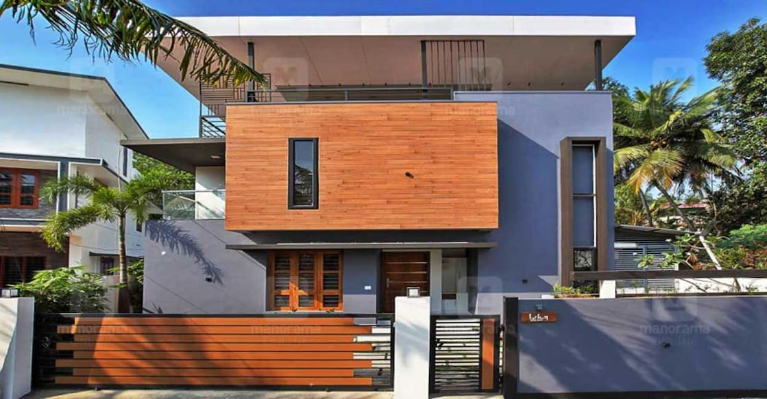 The elevation features the flat-box style to utilize the spaces wisely in a congested plot. 