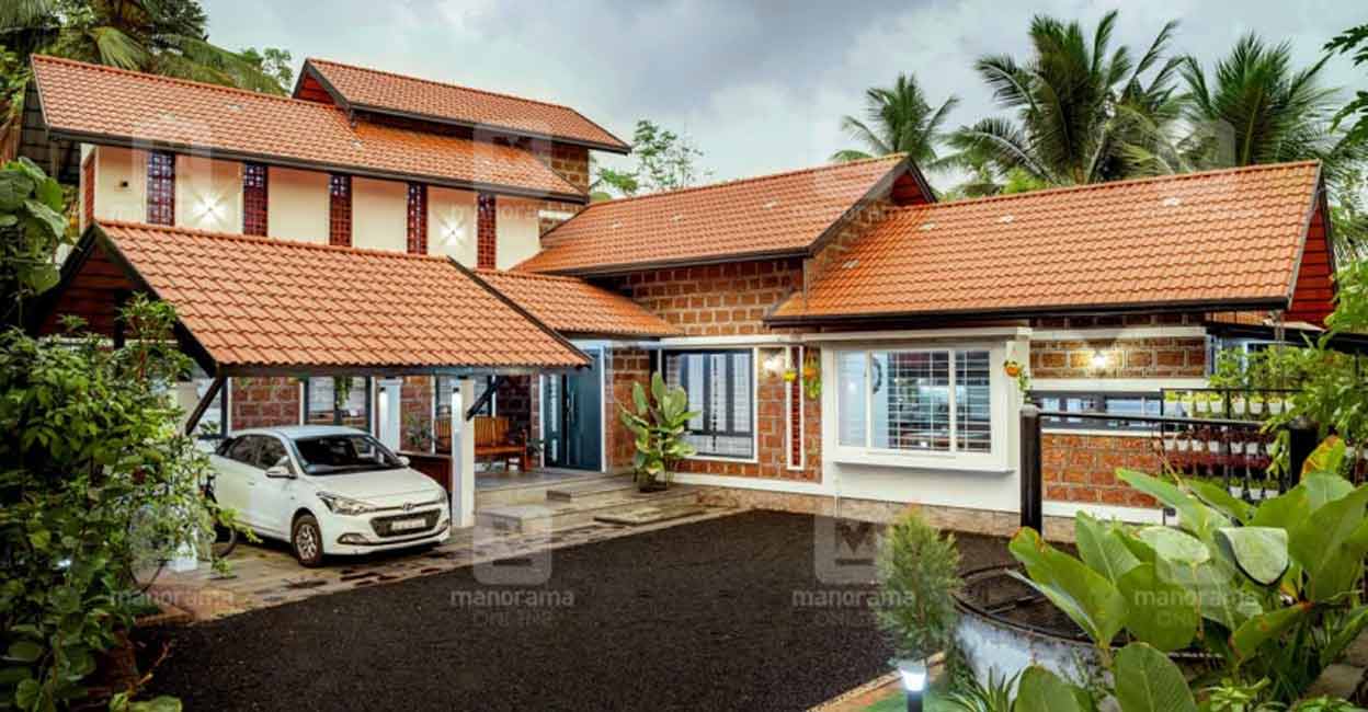 The elaborate roof, in four layers, is the highlight of the elevation.