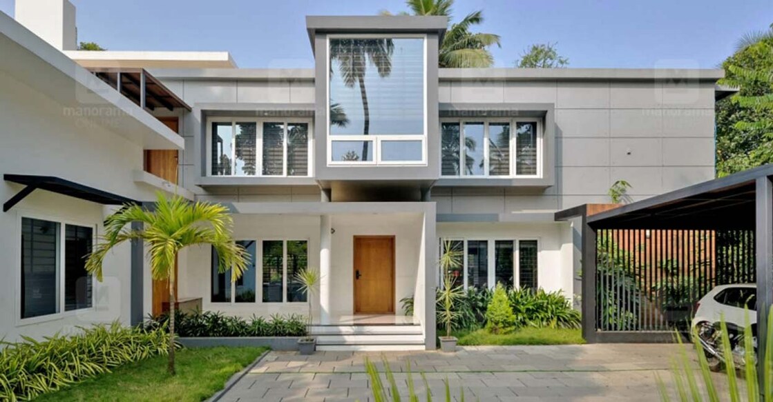 The elevation of the house features the contemporary box style.