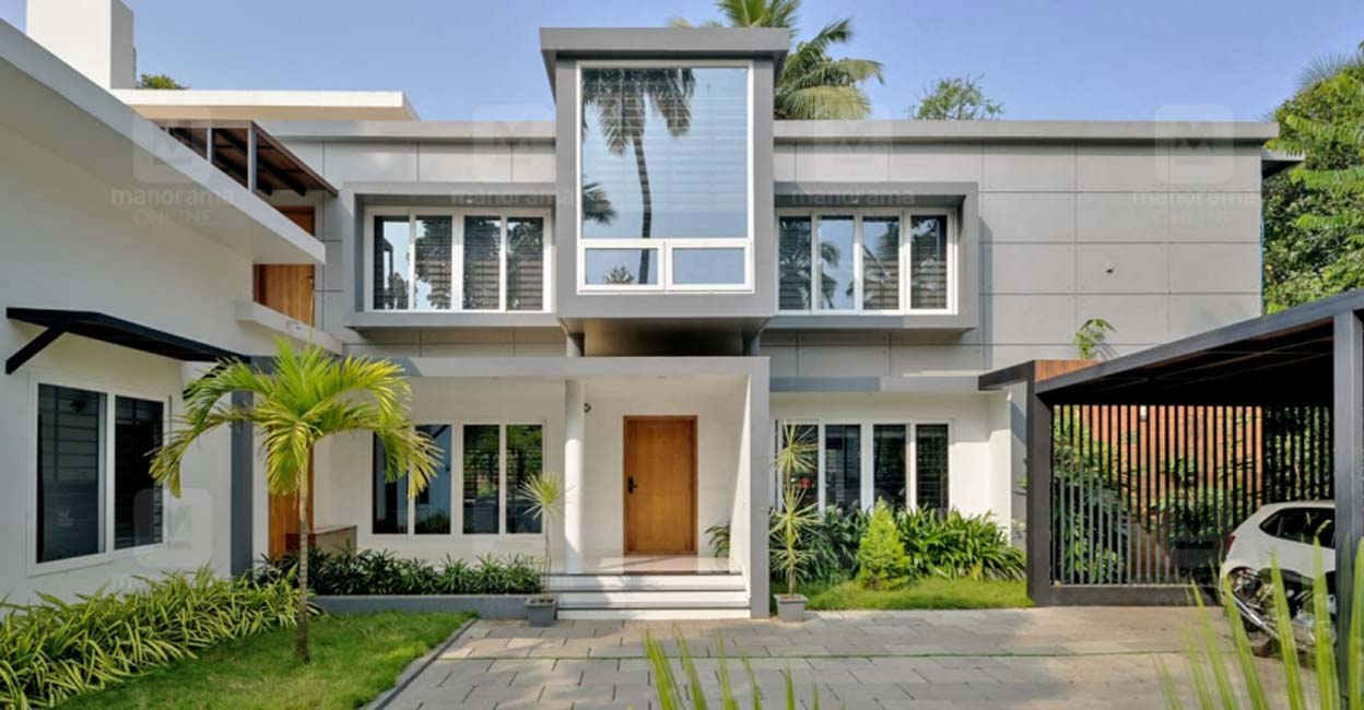 The elevation of the house features the contemporary box style.