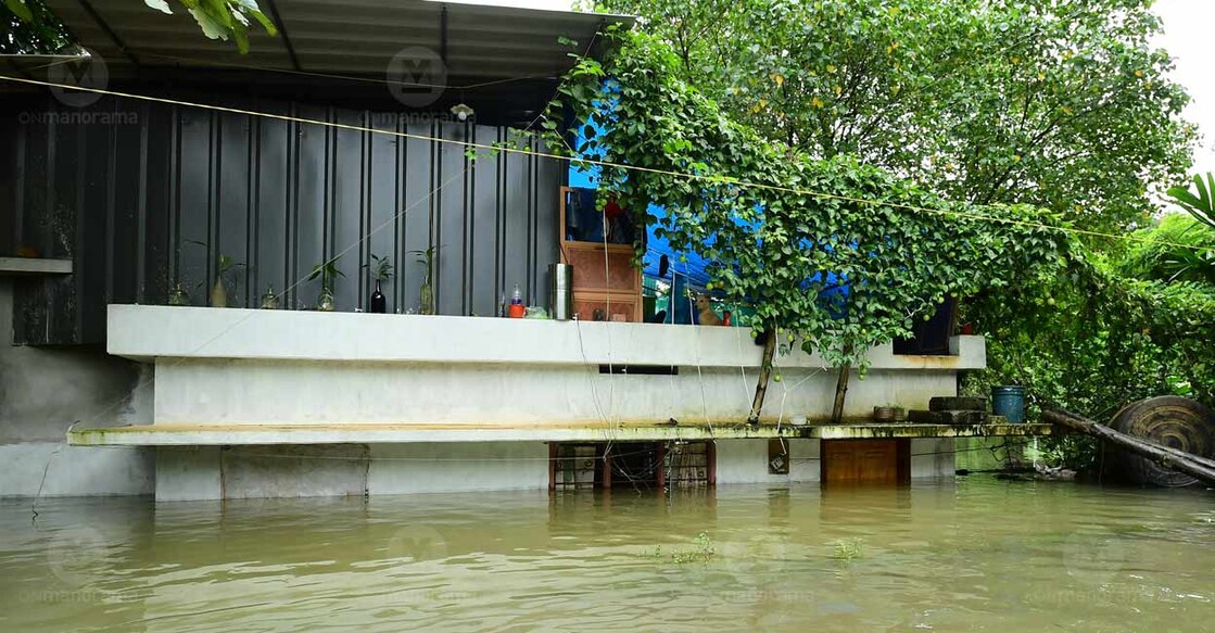 Drinking water, stove and gas cylinder should be moved upstairs from the ground floor kitchen. A flooded house in Kottayam in Kerala. Image used for representational purpose. Photo: Gibi Sam V P/Manorama