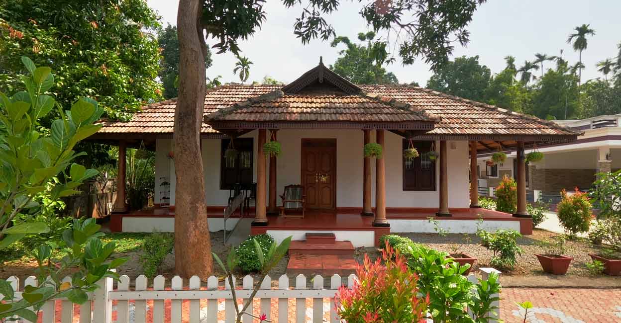 Aluva house The pillars crafted in mahogany are the highlights of the traditional sit-out.