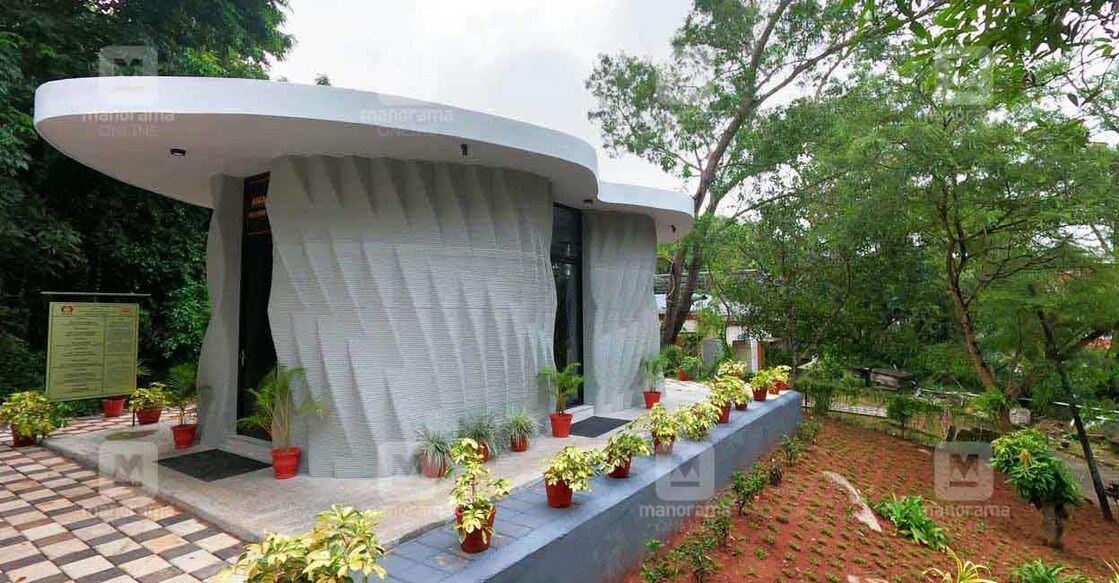 The first building constructed using 3D printing technology in Kerala is at the Kerala State Manufacturing Centre in PTP Nagar, Thiruvananthapuram. Photo: Manorama Online