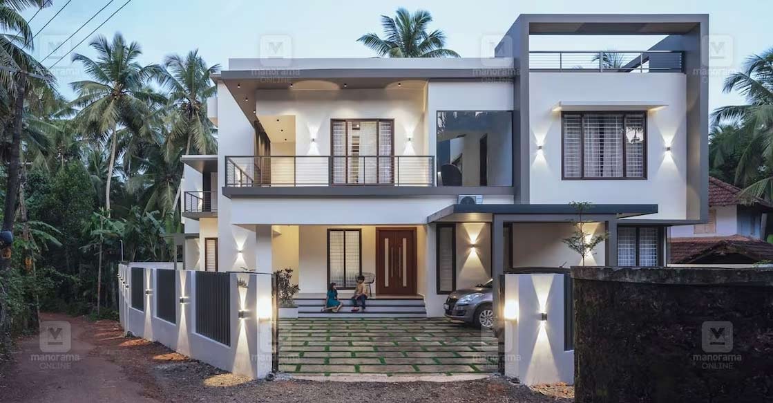 malappuram-house-01 Featuring a contemporary 'box' elevation, the 3735-sq ft house showcases unique perspectives from its two road-facing sides. Photo: Special arrangement