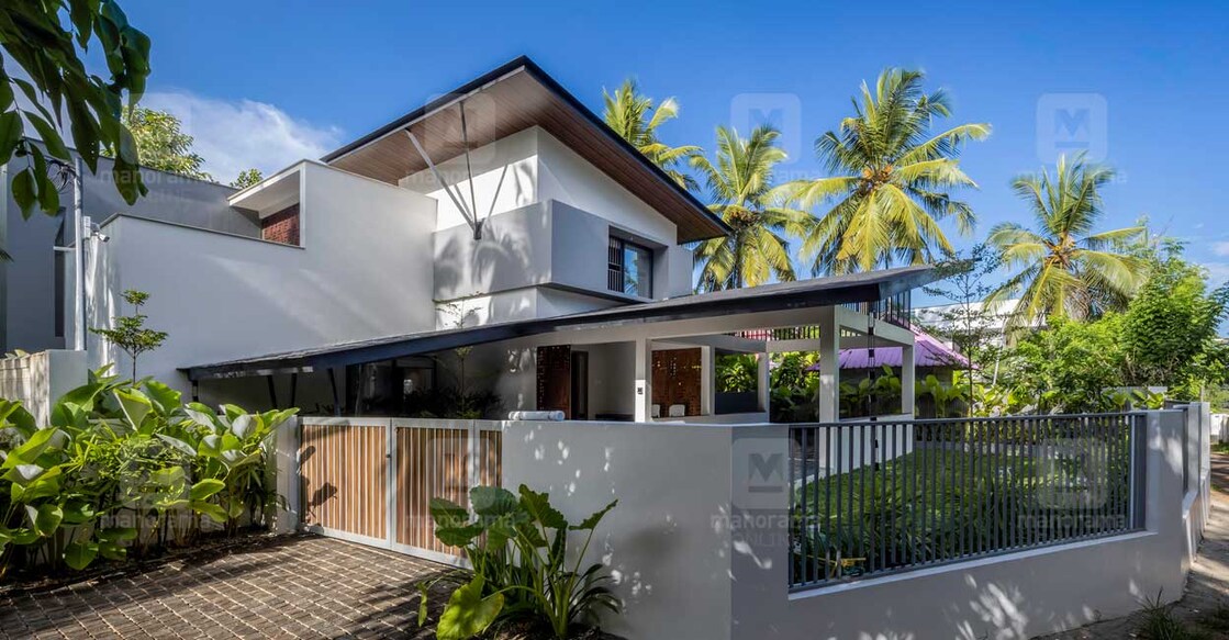 The contemporary box-style elevation ensures privacy