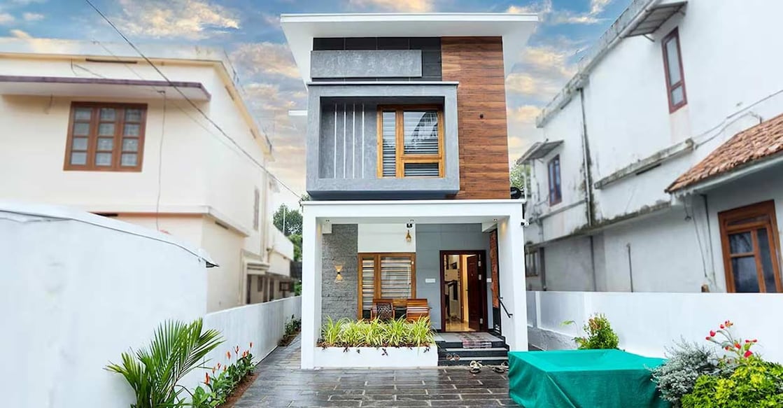 kollam-house-c-1 The elevation features the flat box style to suit the small plot. Photo: Special arrangement