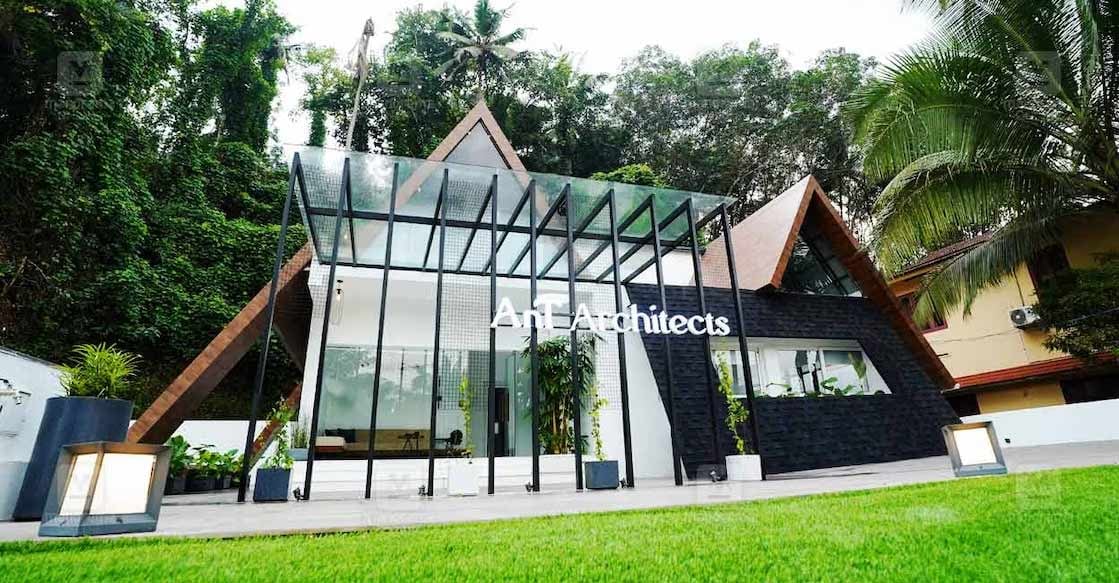 The 'A'-shaped facade stands as the main attraction, constructed with ACP sheets and elevated on a GI frame. This gives a distinctive elegance to the car porch elevation. Photo: Special arrangement