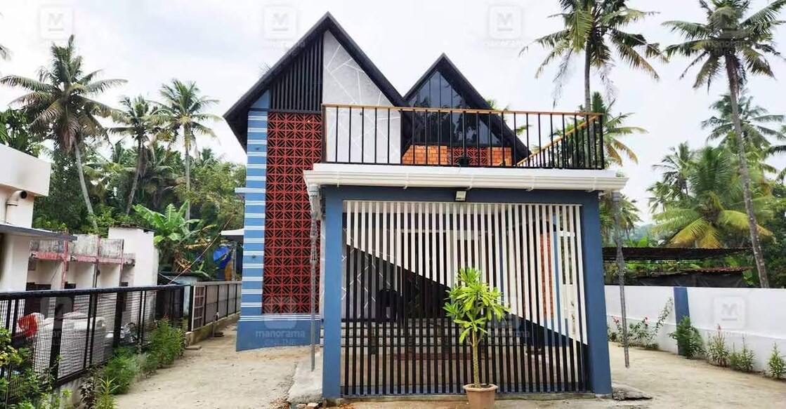 The elevation of the house stands out for its eye-catching designer elements. Photo: Ajith