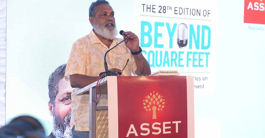 Dr T V Sajeev speaks at the 28th event of the Beyond Square Feet (BSF) lecture series organised by Asset Homes in Kochi. Photo: Special arrangement