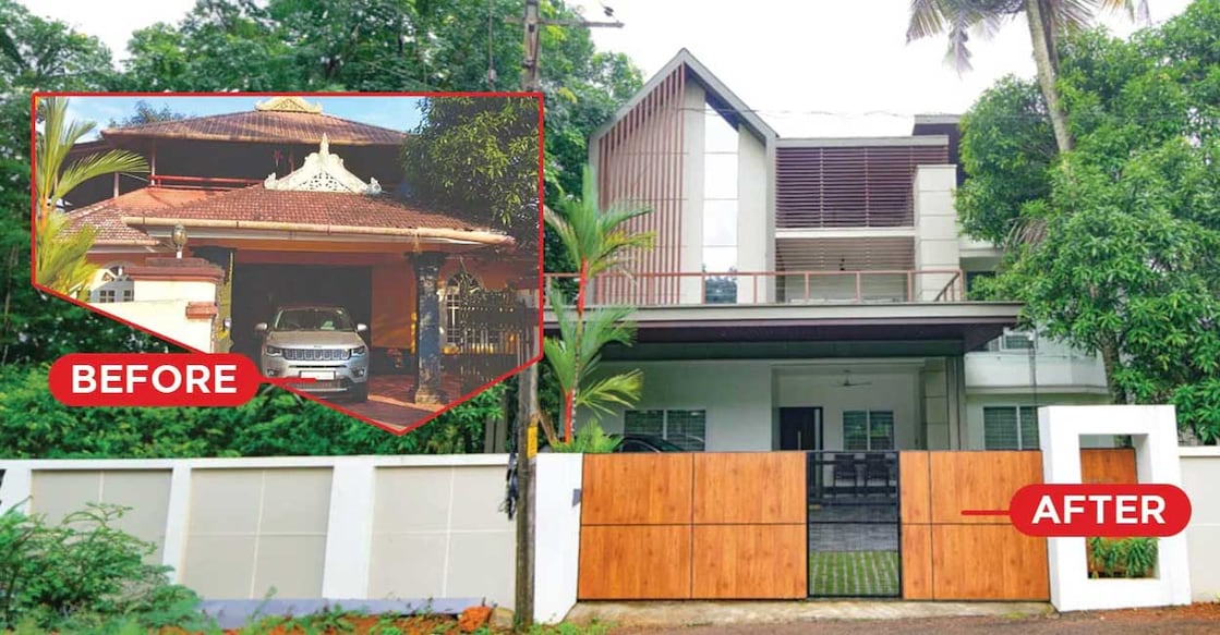renovated-kochi-house-02-c The elevation of the house underwent a complete makeover, donning chic contemporary vibes. Photo: Special arrangement