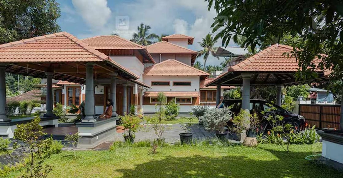 thrissur-house-c-01 The multi-layered sloped roof is paved with mud tiles which is the most conventional feature of a traditional home. Photo: Special arrangement