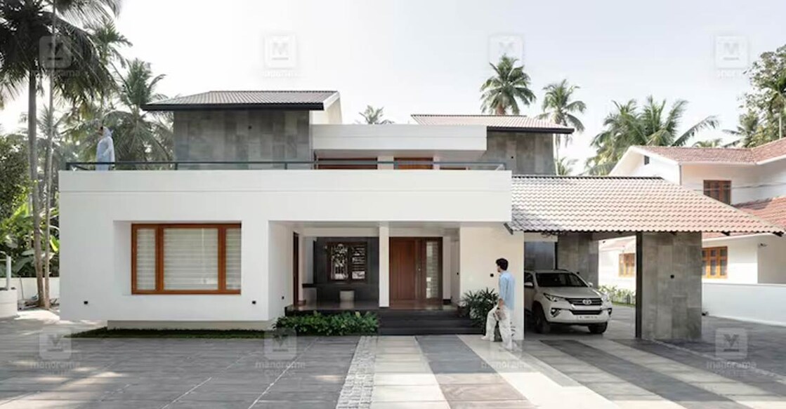 In addition to the flat box elevation, the double-layered roof grants a chic ambience to the structure. Photo: Special arrangement