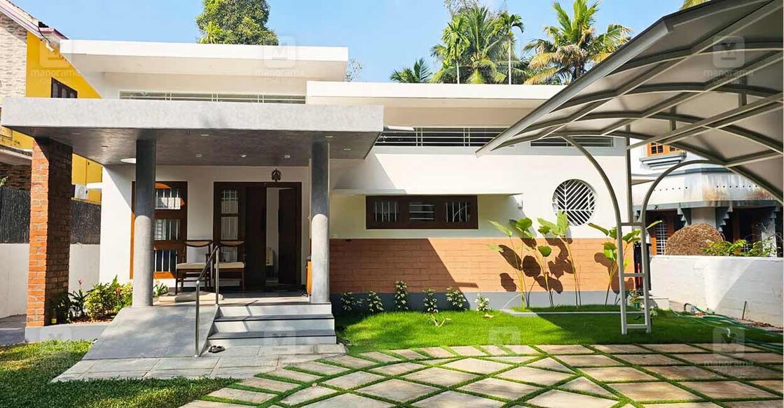 The courtyard is a blend of Bangalore stone and artificial grass. Photo: Special arrangement