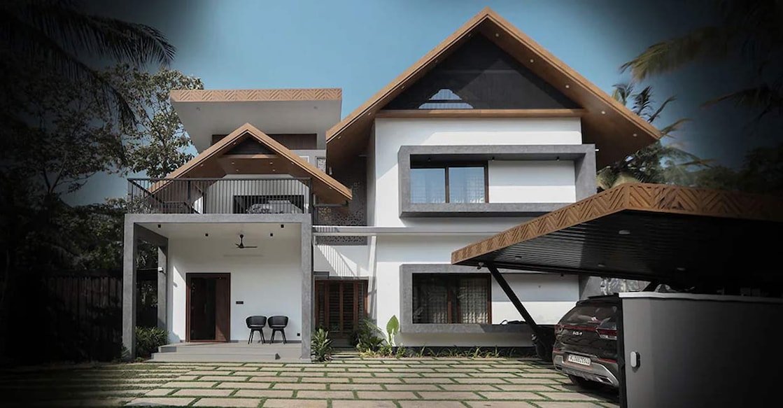 The elevation is a blend of sloped and flat roofs, in a tropical fusion style. Photo: Special arrangement