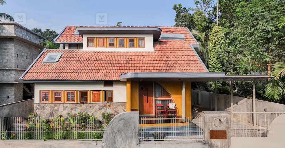 Aroor-home The house boasts a unique geometric design, blending old-world charm with contemporary features. Photo: Special arrangement