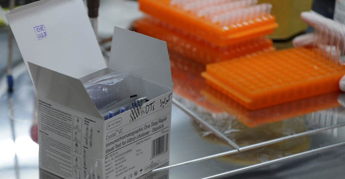 Tests for the detection of Cholera are pictured inside a disease monitoring centre in rebel-held Idlib, Syria. Photo: Reuters/Khalil Ashawi/Files