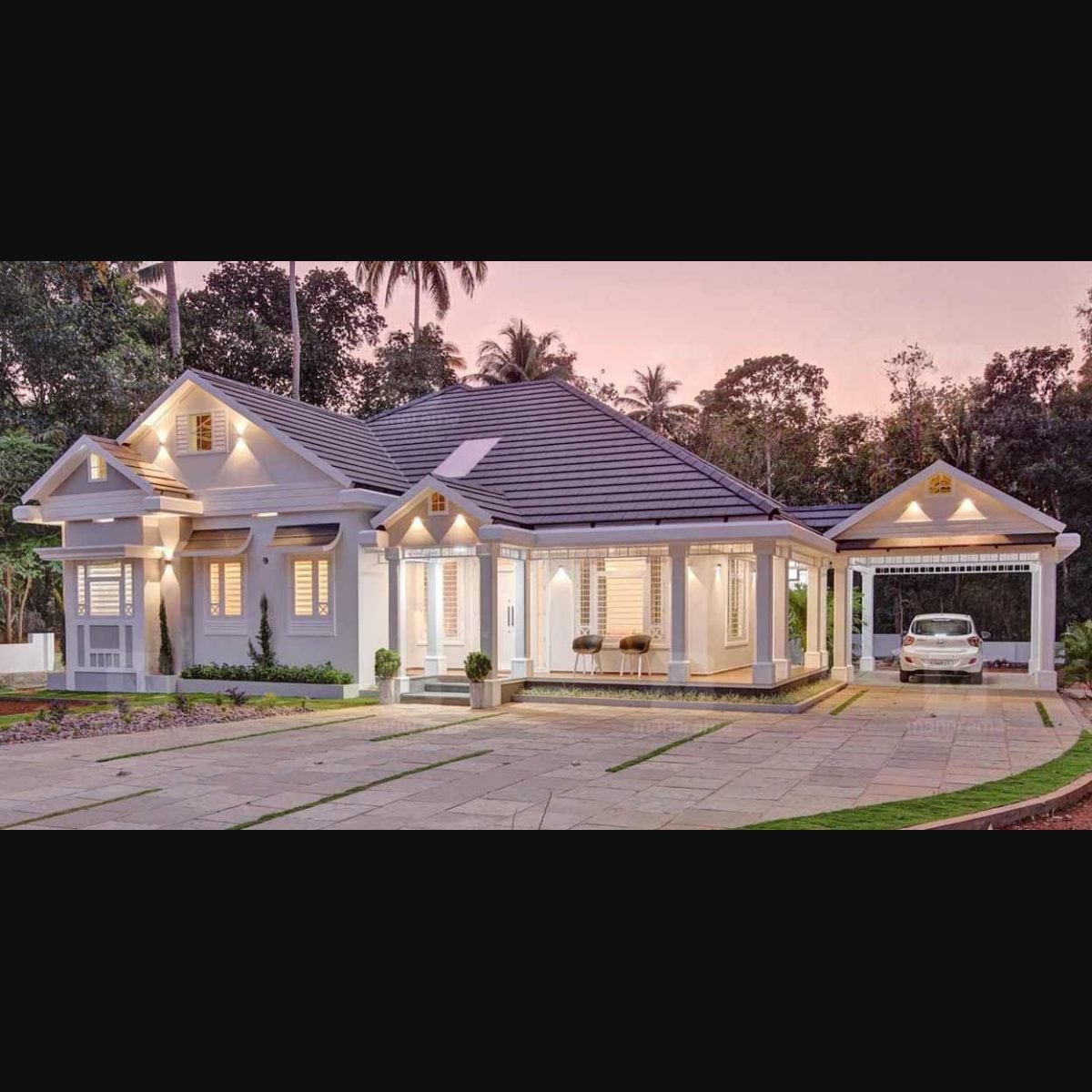 This 2500 sqft colonial style Thrissur house is a splendid vision in white, image size:1200x1200