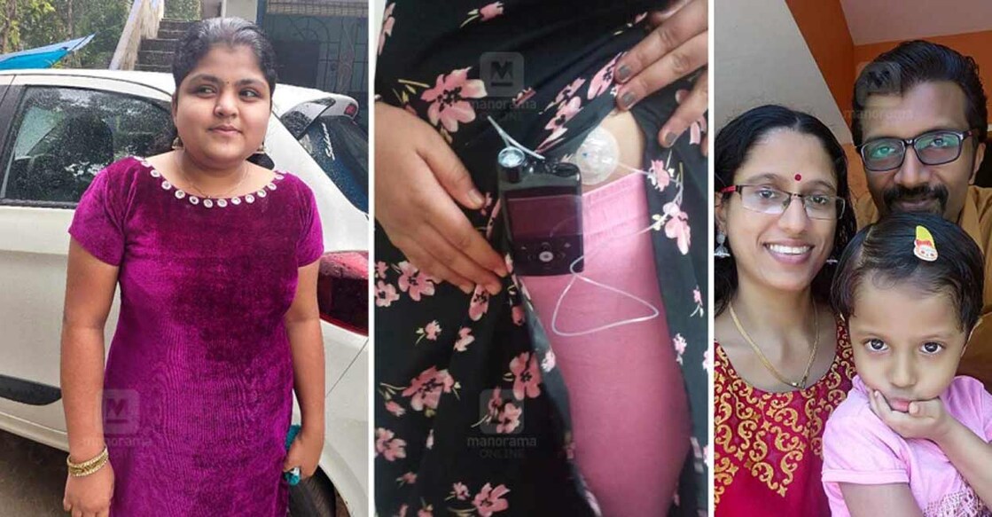 Combo image of (L to R) Nandana, Nandana with insulin pump fitted on her and Shana with daughter and Husband.