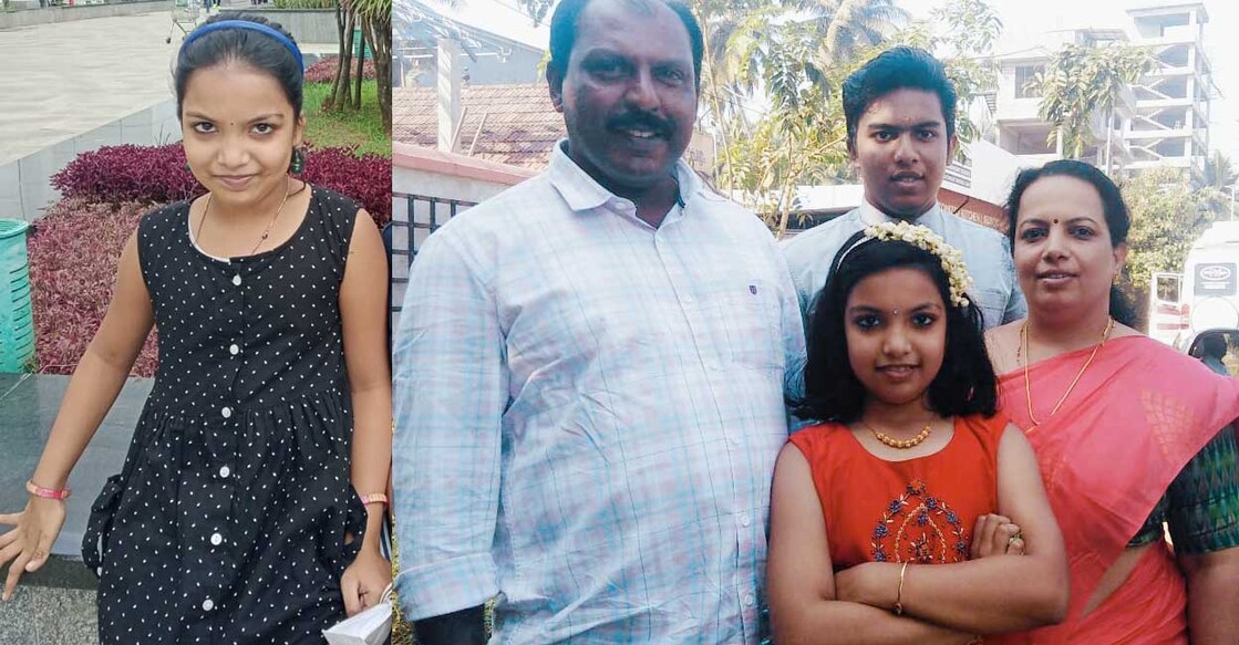 Akshita Akshita had to wait for 10 years to gain their hearing ability. (R) Akshita with parents and brother. Photo: Special arrangement