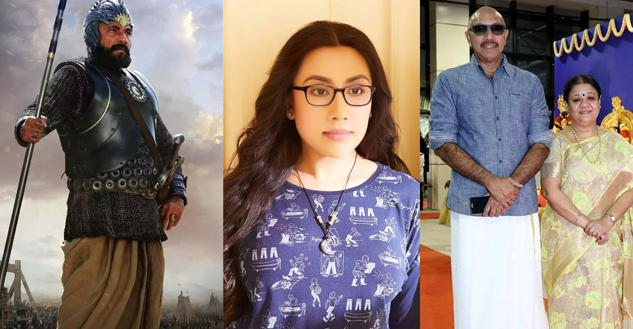Sathyaraj as Bahubali (left), his daughter Divya (middle); Sathyaraj and his wife Maheswari (right). Photo: Instagram/@divyasathyaraj